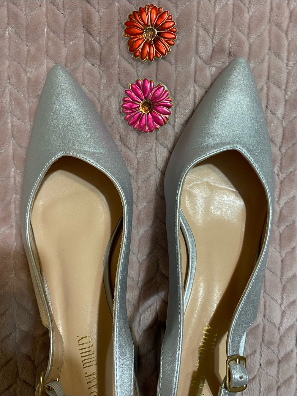 Silver Sling back Pointed-Toe Low Heel Size 9.5 Frank Mully - Picture 6 of 8